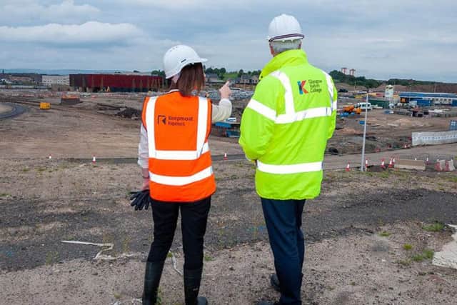 Keepmoat's Beth McNeil with Glasgow Kelvin College principal Derek Smeall at the Sighthill development in Glasgow. Picture: Contributed