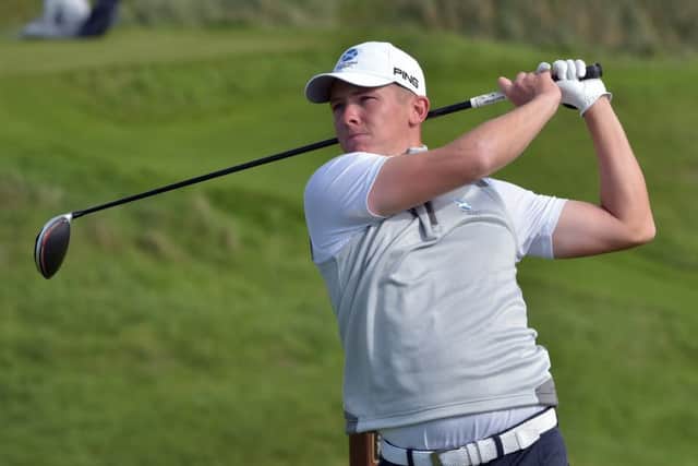 Kieran Cantley in action during the Home International Matches at Lahinch Golf Club. Picture courtesy of GUI