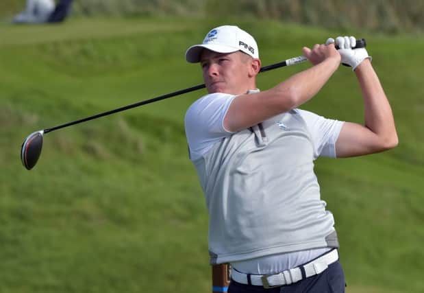Kieran Cantley in action during the Home International Matches at Lahinch Golf Club. Picture courtesy of GUI