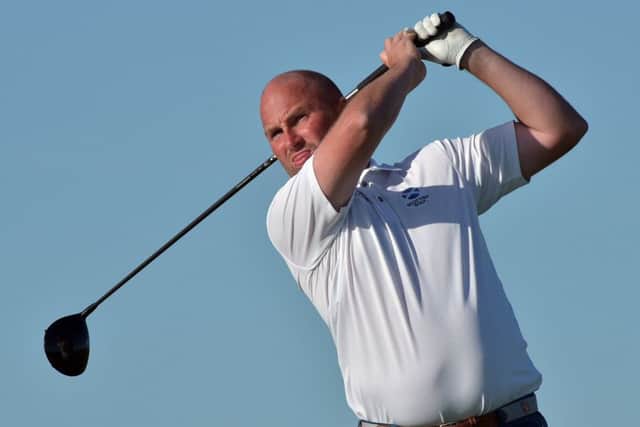 Matthew Clark tees off against England in the title decider in the Men's Home Internationals at Lahinch. Picture: Courtesy of GUI