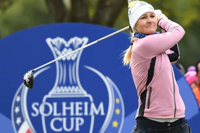 Europe's Anna Nordqvist tees off at the 11th in the second-day foursomes at Gleneagles. Picture: AFP