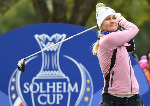 Europe's Anna Nordqvist tees off at the 11th in the second-day foursomes at Gleneagles. Picture: AFP