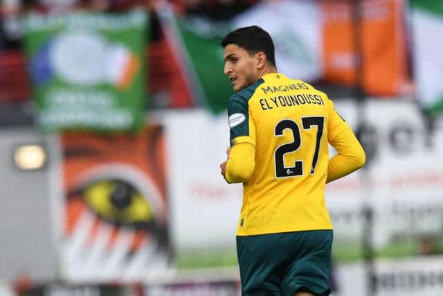 Mohamed Elyounoussi in action for Celtic.
