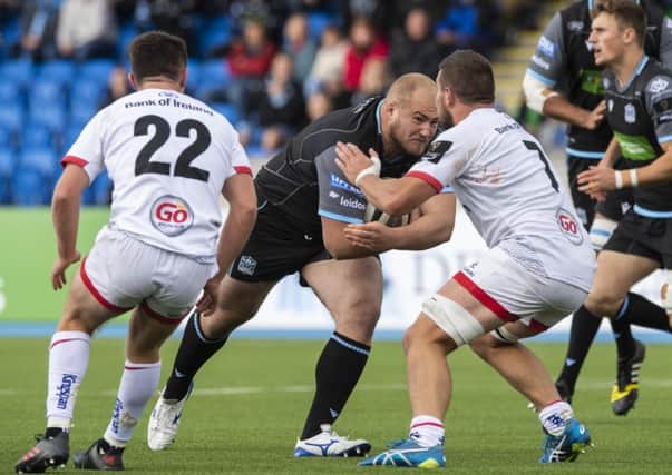 Glasgow Warriors' Adam Nicol takes the game to Ulster at Scotstoun. Picture: Paul Devlin/SNS