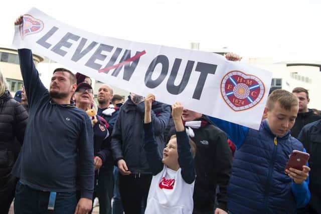Hearts supporters protest against manager Craig Levein. Picture: Ross MacDonald / SNS