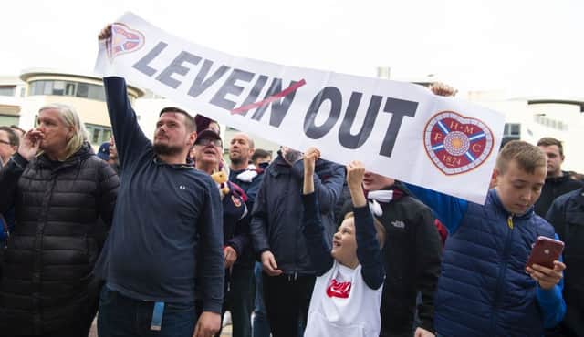 Hearts supporters protest against manager Craig Levein. Picture: Ross MacDonald / SNS