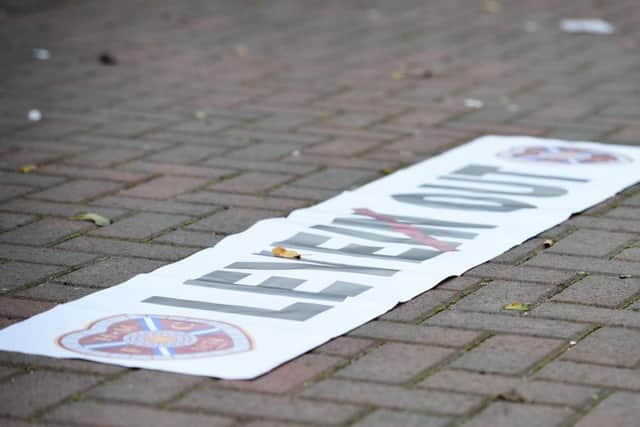 Around 1000 Hearts fans protested outside the ground after seeing their team lose to Motherwell. They demanded Levein leave. (Evening News)