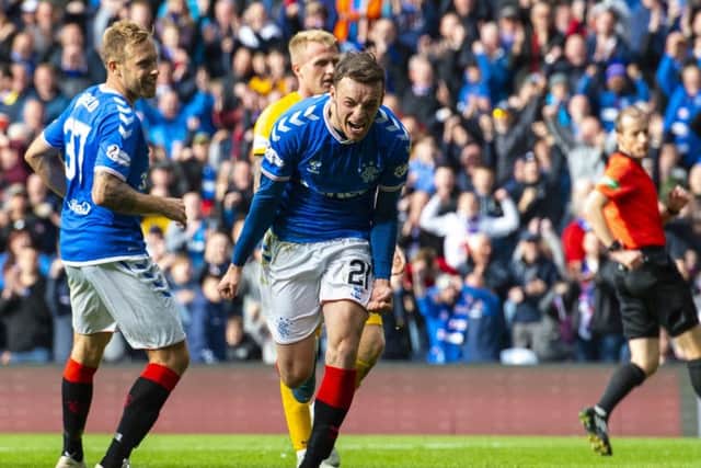 Winger Brandon Barker scores on his home debut for Rangers. Picture: SNS.
