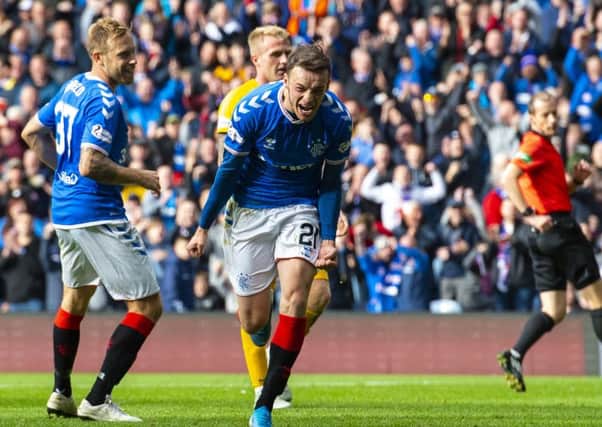 Winger Brandon Barker scores on his home debut for Rangers. Picture: SNS.
