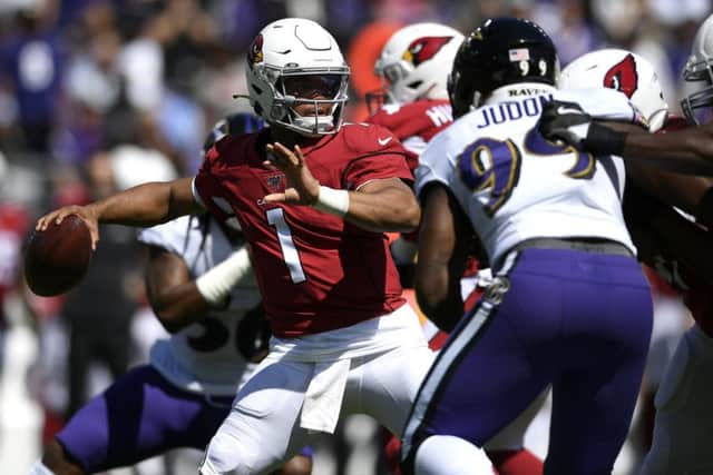 Arizona Cardinals quarterback Kyler Murray throws against the Baltimore Ravens. Picture: Nick Wass/AP