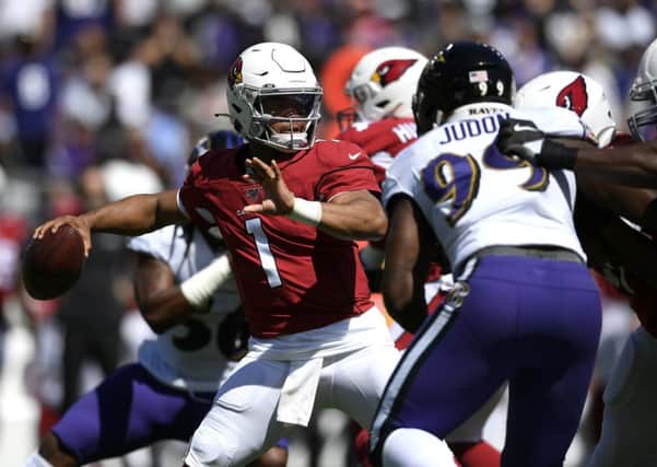 Arizona Cardinals quarterback Kyler Murray throws against the Baltimore Ravens. Picture: Nick Wass/AP