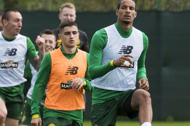 Christopher Jullien leads the way during a Celtic training session. Picture: Paul Devlin/SNS