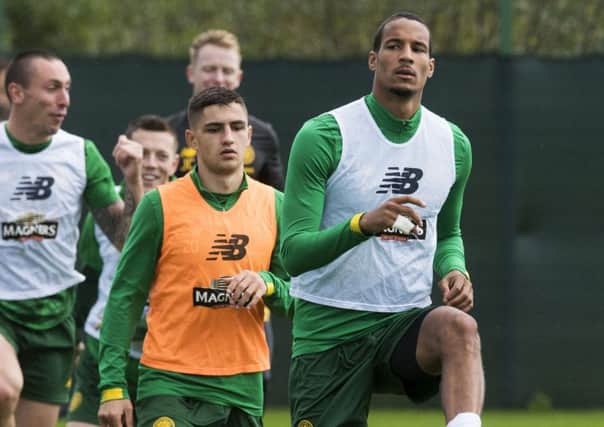 Christopher Jullien leads the way during a Celtic training session. Picture: Paul Devlin/SNS