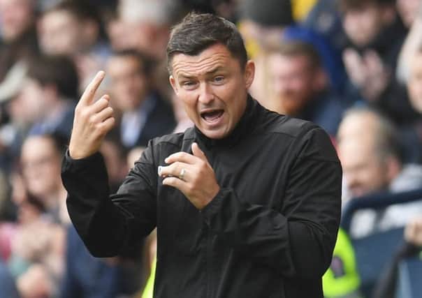 Hibs manager Paul Heckingbottom gestures to his players during the defeat at Kilmarnock. Picture: Craig Foy/SNS