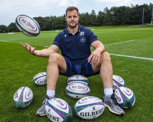 Scotland loosehead prop Allan Dell and his team-mates have been training with shampoo-soaked rugby balls to prepare  for wet and sticky conditions in Yokohama. Picture: SNS/SRU