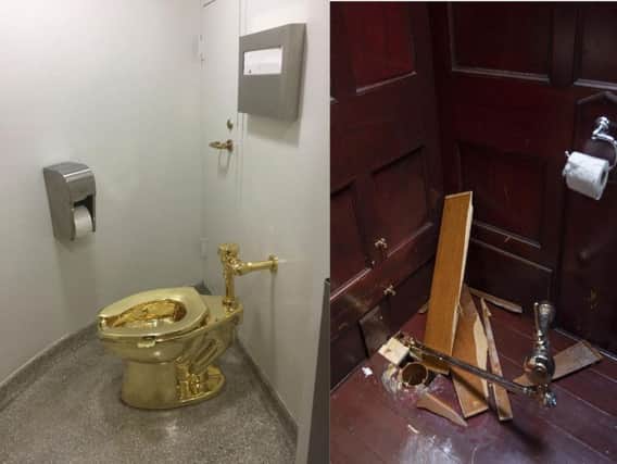 The 18-carat solid gold toilet by Italian artist Maurizio Cattelan was stolen from an art exhibition at Blenheim Palace. PA Wire