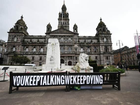 The taskforce was set up following increasing calls for the government to alter their stance on tackling drug use, with banners like the one above shown at a recent gathering held in Glasgow city centre for International Overdose Awareness Day.