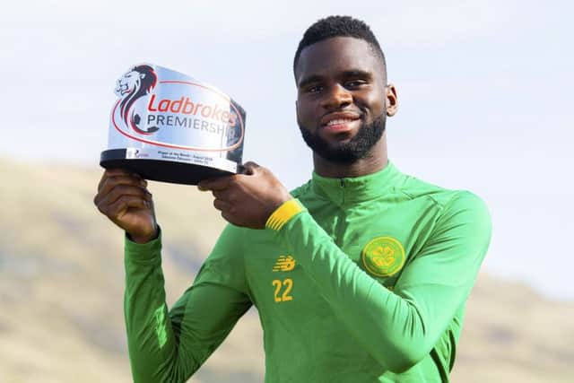 Celtic striker Odsonne Edouard with his Ladbrokes Premiership Player of the Month award for August. Picture: Craig Foy/SNS