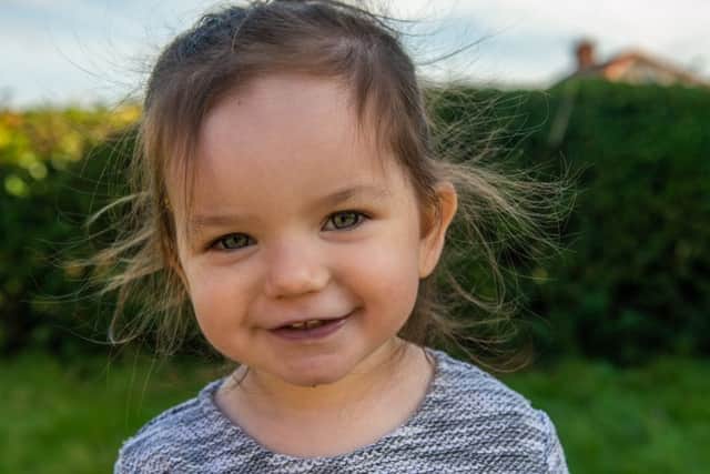 Little Elsie-Rose, 2, was rushed to hospital by her mum Kirsty Duffy, 29, after she swallowed a button battery which left her needing intensive care, pictured at home near Barnsley, South Yorks. Picture: SWNS