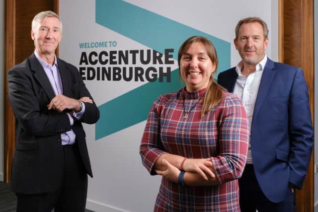From left: Olly Benzecry, Michelle Hawkins and Les Bayne of Accenture. Picture: contributed.