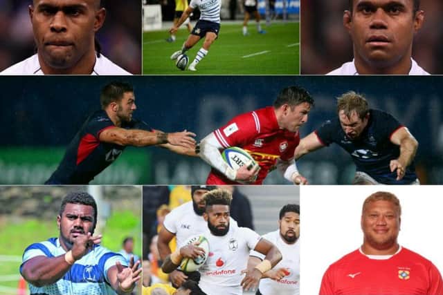 Clockwise from top left: Viliame Mata, Tommaso Allan, Leone Nakarawa, DTH van der Merwe, Siua Halanukonuka, Niko Matawalu, Mesu Dolokoto.