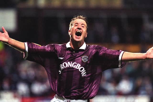 John Robertson celebrates scoring for Hearts against Celtic in 1996. Picture: SNS