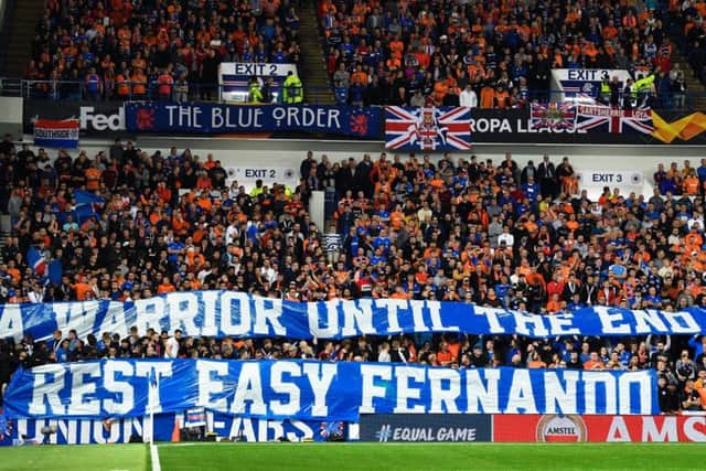 Rangers fans display their banner. Picture: SNS