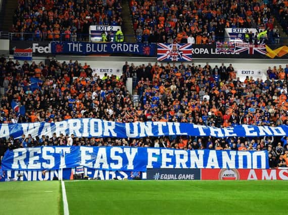 Rangers fans display their banner. Picture: SNS