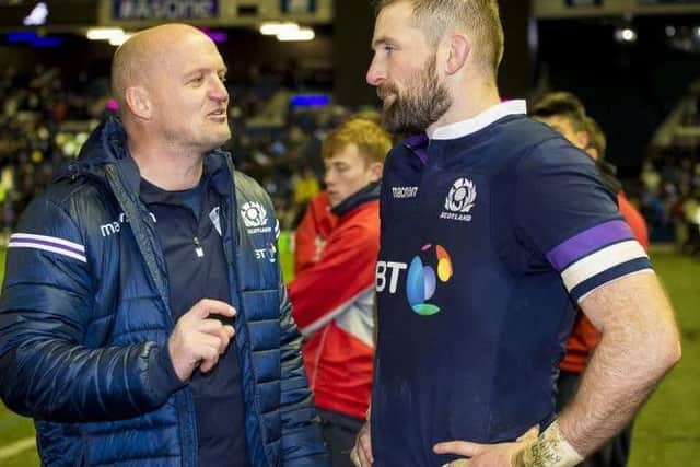 Scotland coach Gregor Townsend and co-vice captain John Barclay are anticipating a huge physical battle against Ireland on Sunday. Picture: SRU/SNS