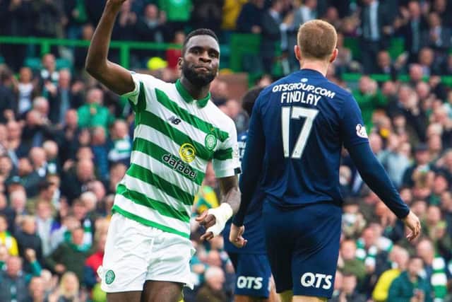 Odsonne Edouard celebrates after netting Celtic's equaliser. Picture: SNS