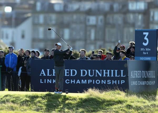 Rory McIlroy tees off on the third at the Old Course in the 2017 Alfred Dunhill Championship. Picture: Richard Heathcote/Getty