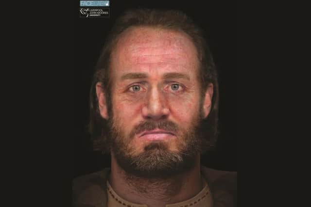 The reconstructed face of a clansman whose remains were found in an unusual 'six-headed burial' on the site. PIC: Face Lab/Liverpool John Moores University.