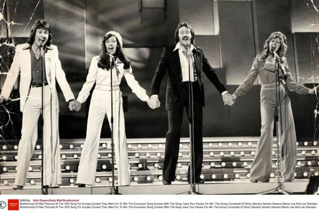 Brotherhood of Man perform at the Eurovision Song Contest in 1976. Picture: Nick Rogers/Daily Mail/Shutterstock