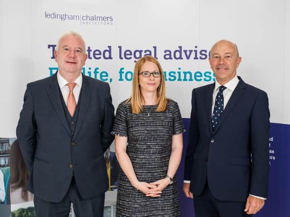 Ledingham Chalmers partners Mike Cunningham and Nicola Reid, along with Simpson & Marwick Aberdeen property partner David Geddie. Picture: Alastair Robb