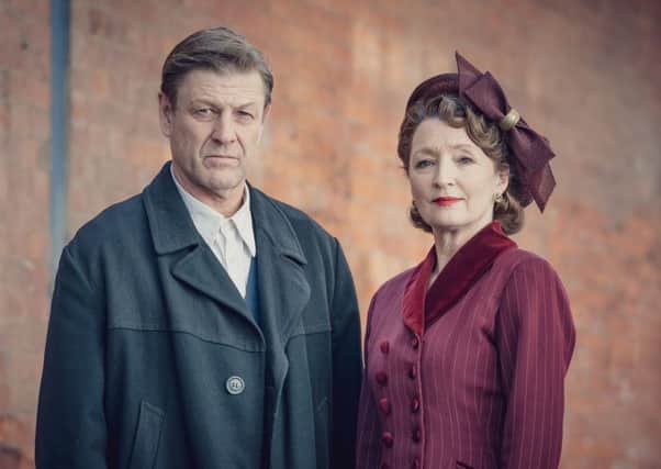 Sean Bean as Douglas Bennett and Lesley Manville as Robina Chase. Picture: PA Photo/BBC/Mammoth Screen/Ben Blackall