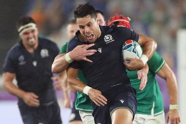 Sean Maitland is tackled during Scotland's opening defeat by Ireland. Picture: Hannah Peters/Getty Images