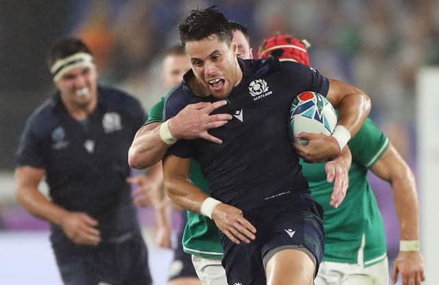 Sean Maitland is tackled during Scotland's opening defeat by Ireland. Picture: Hannah Peters/Getty Images