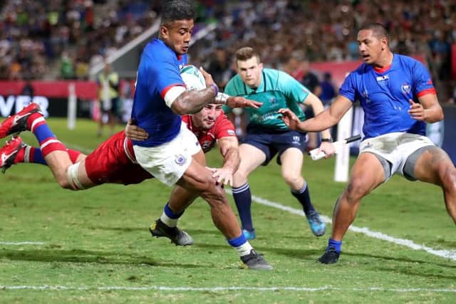 Samoa centre Ray Lee-Lo has been cited, along with hooker Motu Matuu, to have their yellow cards upgraded to reds following dangerous tackles against Russia. Picture: Getty Images