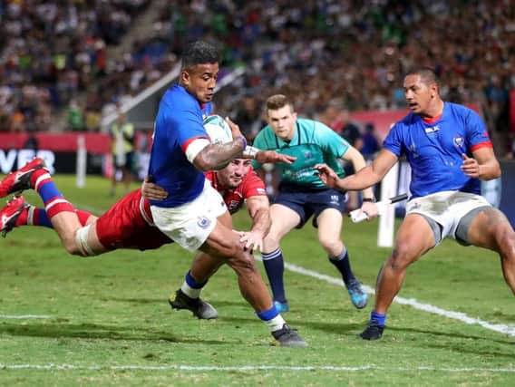 Samoa centre Ray Lee-Lo has been cited, along with hooker Motu Matuu, to have their yellow cards upgraded to reds following dangerous tackles against Russia. Picture: Getty Images