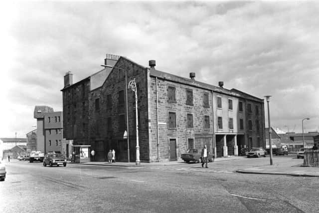 Exterior of Todd's building at the corner of Prince Regent Street Leith, August 1982.