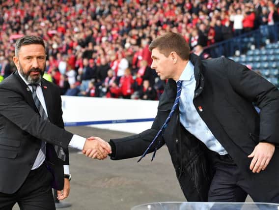 Rangers manager Steven Gerrard (right) with not-the-Rangers manager, Derek McInnes