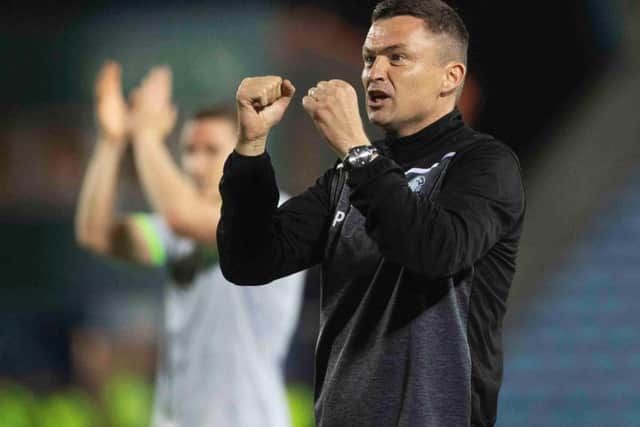 Hibs manager Paul Heckingbottom savours the win. Picture: Craig Foy/SNS