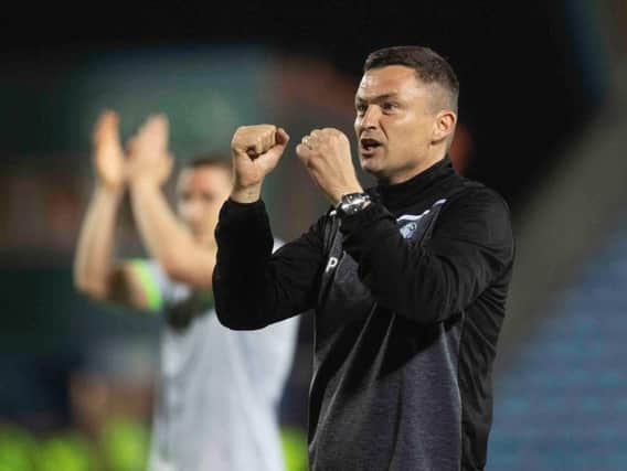 Hibs manager Paul Heckingbottom savours the win. Picture: Craig Foy/SNS