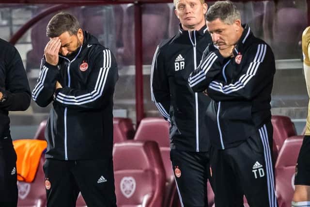 Derek McInnes watched his side lose on penalties to Hearts in the Betfred Cup. Picture: SNS