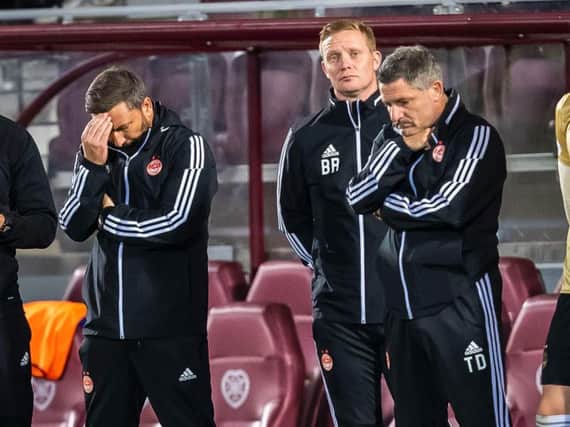 Derek McInnes watched his side lose on penalties to Hearts in the Betfred Cup. Picture: SNS