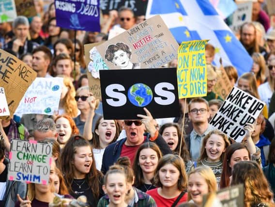 Protesters at the school pupil strike demanding government action on climate change.