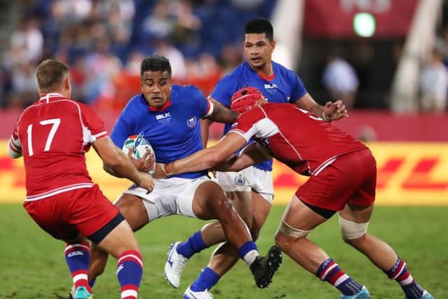 Rey Lee-Lo in action for Samoa against Russia. Picture: Cameron Spencer/Getty Images
