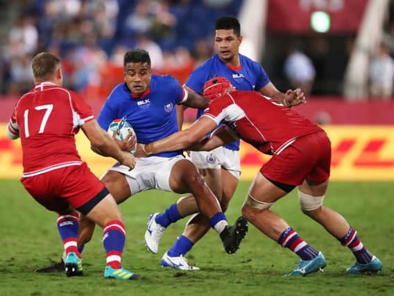 Rey Lee-Lo in action for Samoa against Russia. Picture: Cameron Spencer/Getty Images