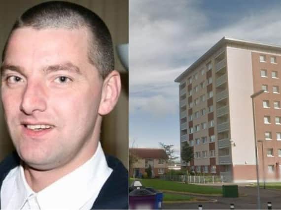 Steven Savage, 43, was found murdered in Halley Place, Yoker, Glasgow. Picture: PA / A building block near Halley Place. Picture: Google