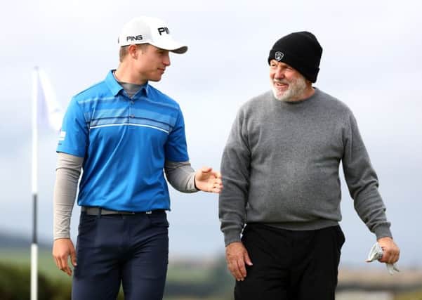 Scotland's Calum Hill with partner John Tyson during day two of the Alfred Dunhill Links Championship at the Old Course. Picture: Matthew Lewis/Getty Images